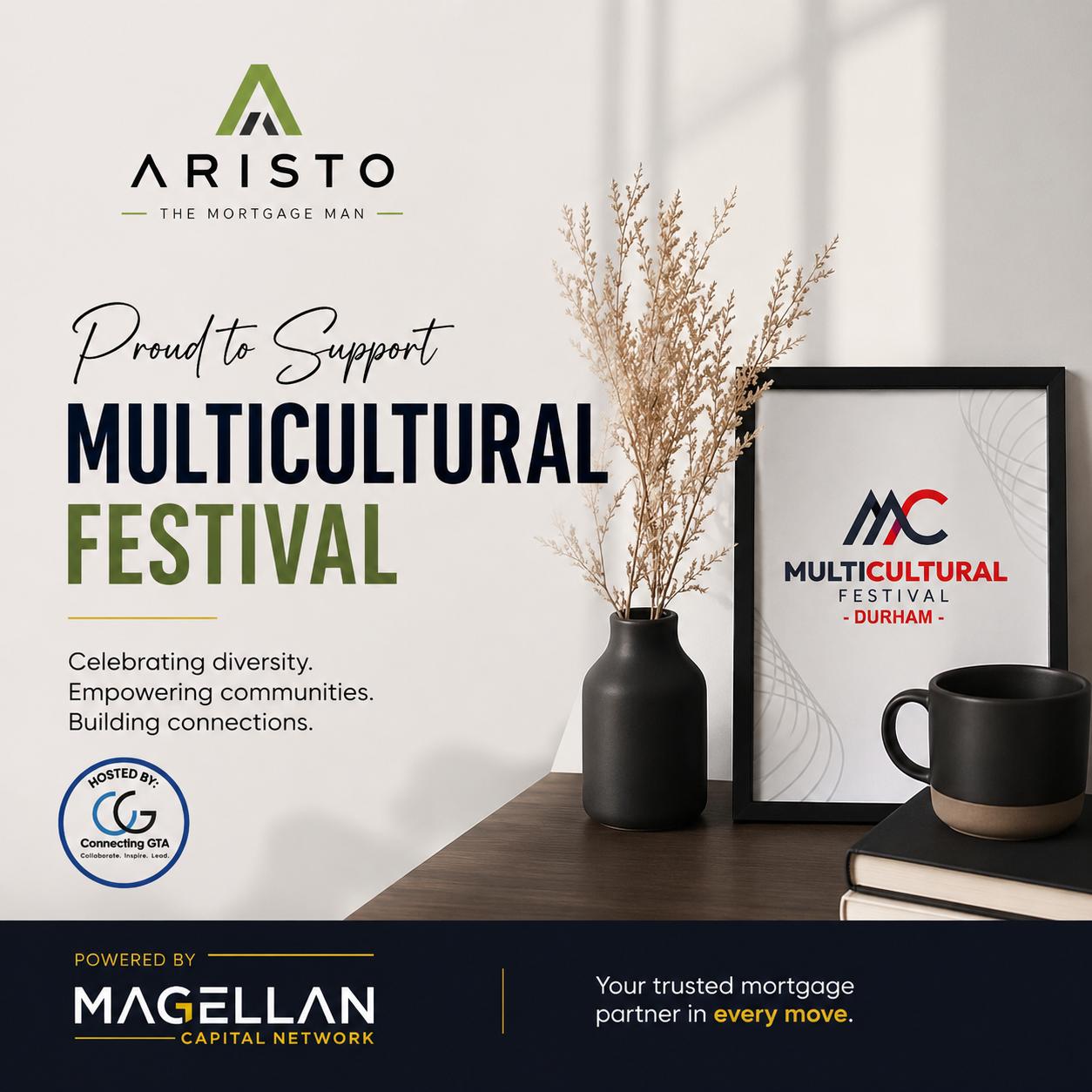 Aristo The Mortgage Man proud to support Multicultural Festival Durham poster