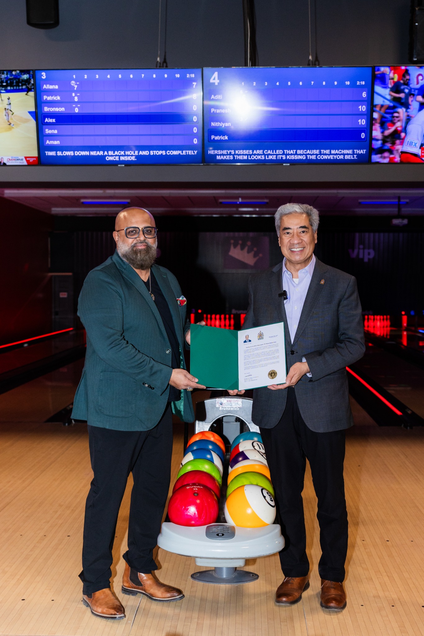 Aristo with MPP Michael Ma at VIP Charity Bowling for the Brave